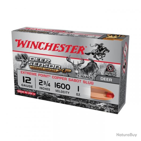 WINCHESTER Cartouches de chasse Slug deer season sans plomb - par boite de 5  12  / 70  28g