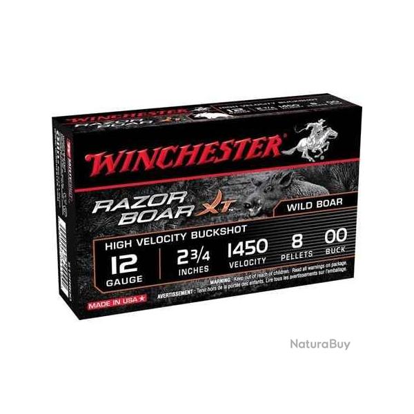 WINCHESTER Cartouches de chasse Chevrotines razorback usa - par boite de 5  12  / 70  8 GrainsGr