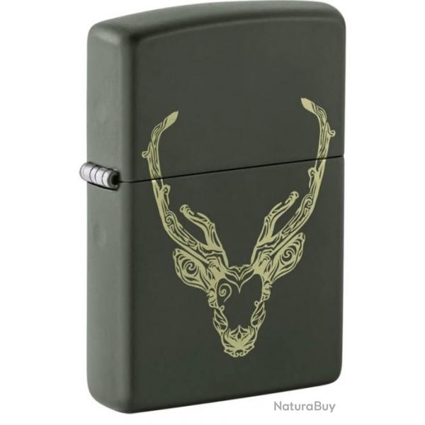 Briquet Zippo vert  tte de cerf