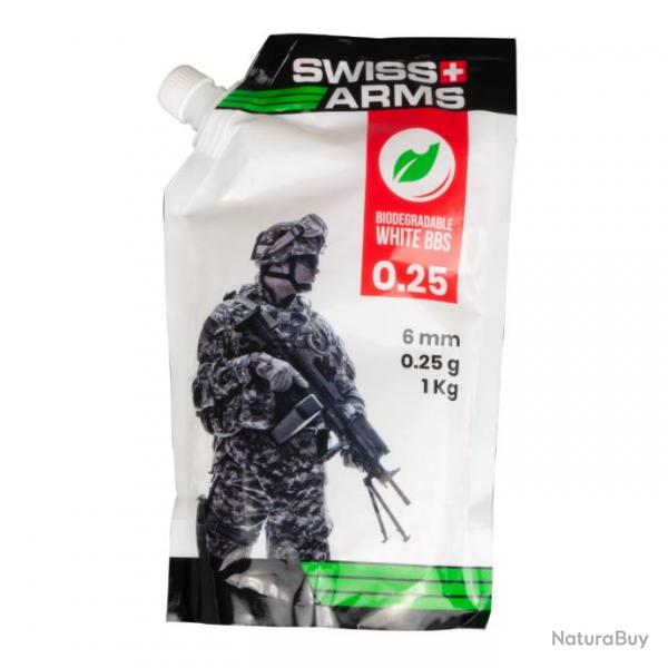 BILLES AIRSOFT BIO SWISS ARMS 0,25 g Blanches SACHET 1KG