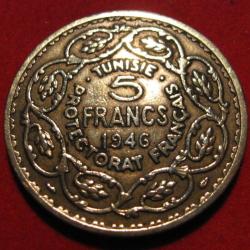 Tunisie  piece de 5 francs (protectorat français) 1946 ttb