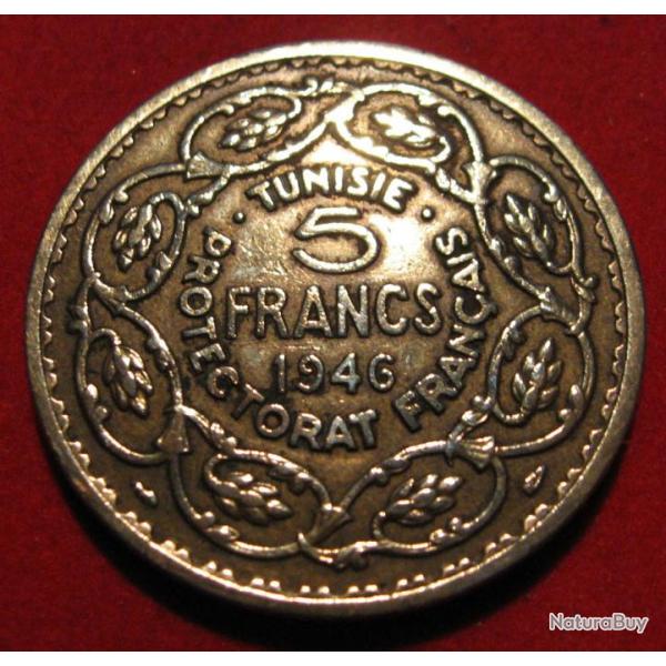 Tunisie  piece de 5 francs (protectorat franais) 1946 ttb