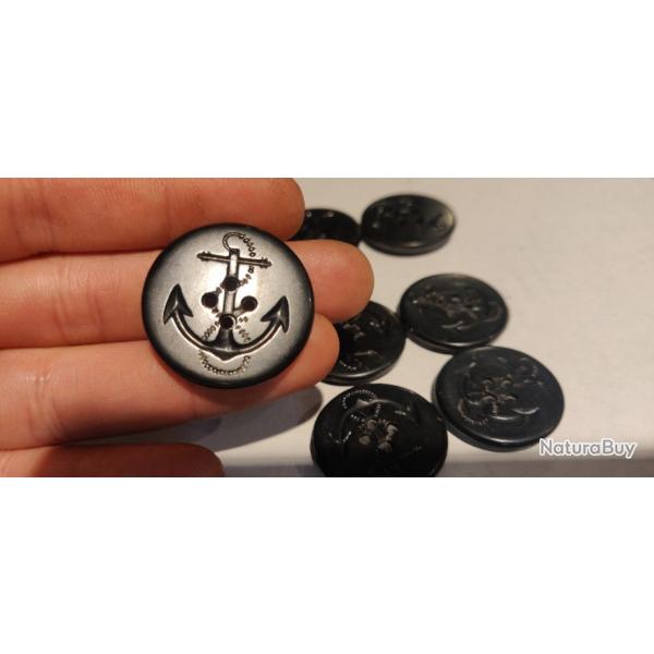 Boutons US NAVY en baklite noire avec ancre de marine nautique x9