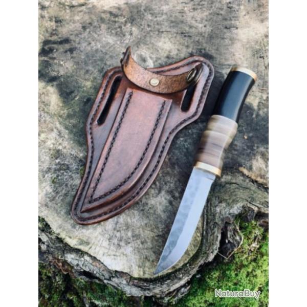 couteau de chasse artisanal / corne de blier / buffle noir