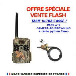 VENTE FLASH PACK n°1 Caméra surveillance Browning Defender Wireless 4G + Câble python camouflage