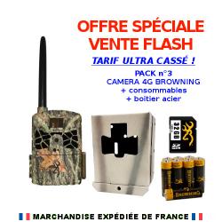 VENTE FLASH PACK n°3 Caméra Browning Defender Wireless 4G + boitier antivol acier + piles + SD32go