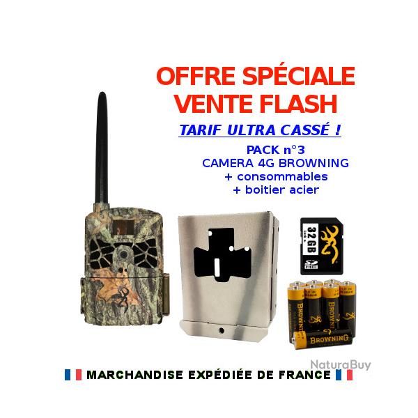 VENTE FLASH PACK n3 Camra Browning Defender Wireless 4G + boitier antivol acier + piles + SD32go