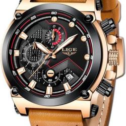 Montres Hommes Analogique Quartz Classique Militaire Etanche Casual Cuir Marron/Noir