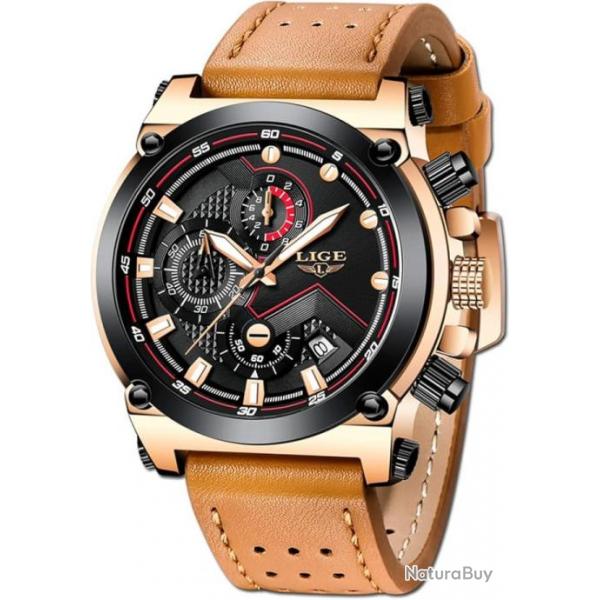 Montres Hommes Analogique Quartz Classique Militaire Etanche Casual Cuir Marron/Noir