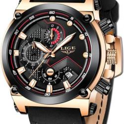 Montres Hommes Analogique Quartz Classique Militaire Etanche Casual Cuir Noir/Or