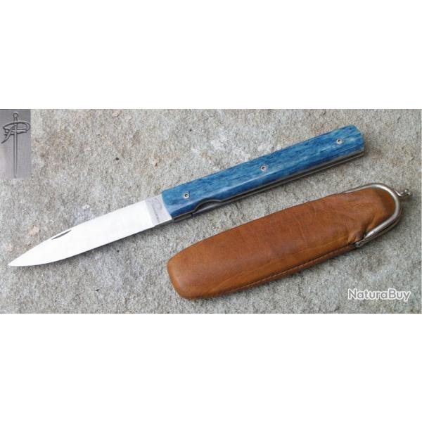 Ancien Couteau Perceval Liner Look Os de girafe et tui cuir Neuf de Stock