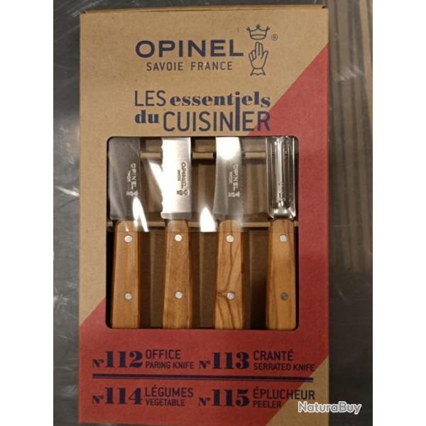 ENSEMBLE DE 3 COUTEAUX INOX OPINEL 1 EPLUCHEUR MANCHE OLIVIER port inclus ref: opi07