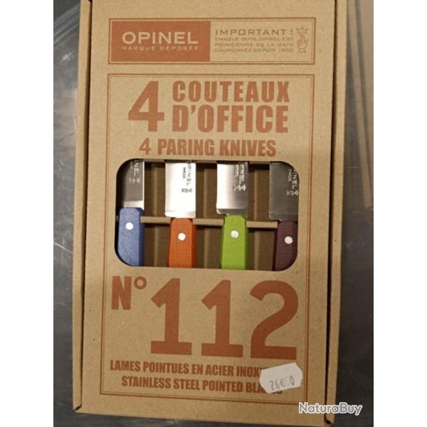 ENSEMBLE DE 4 COUTEAUX OFFICE INOX OPINEL  MANCHE COULEUR port inclus ref: opi08