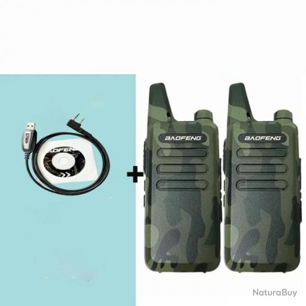 Paire de Talkies-Walkies Baofeng BF-T20 (Camo) + Cable USB de programmation - LIVRAISON GRATUITE