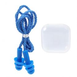 Bouchons d'oreille en silicone avec cordon - Bleu foncé