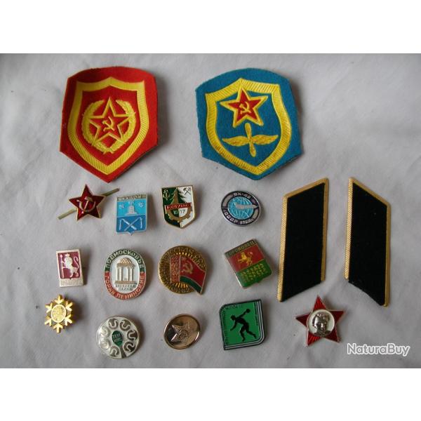 WW2/POSTWAR RUSSIE LOT PATCHS BROCHES GRADE INSIGNES RUSSES MILITAIRES ET CIVILES DIVERS