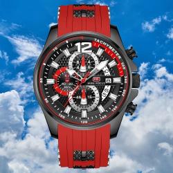 Montre à Quartz Etanche Homme Chronographe Silicone Luxe Calendrier Lumineux Chrono Rouge