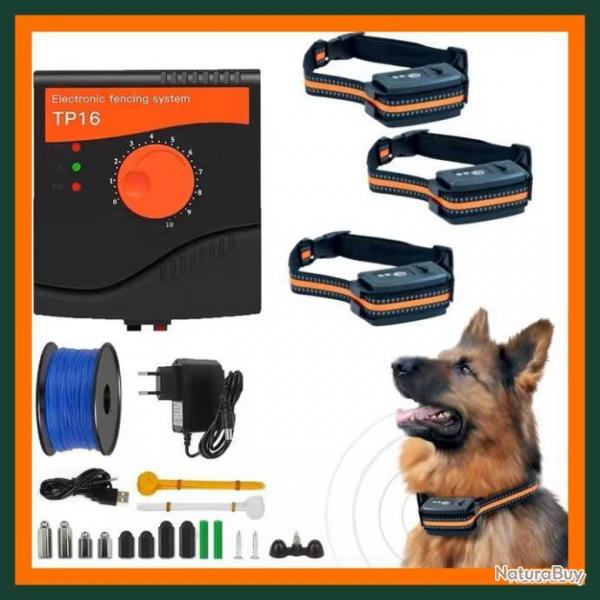 COLLIER ELECTRIQUE 3 CHIENS + CLOTURE ENTERREE - 5 NIVEAUX DE STIMULATION LIVRAISON GRATUITE