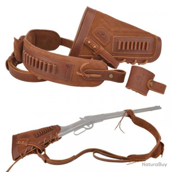 WAYNE'S DOG-Crosse de fusil en cuir imbib de sangle MARRON GAUCHE .357 .30-30