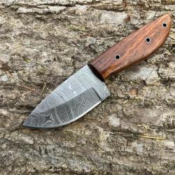 Couteau à dépecer/bushcraft damas forgé LLF 18cm enchères