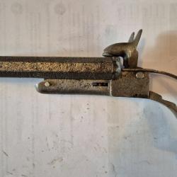 Pistolet de vennerie calibre 28 a broche 2 canons en table à compléter ou pour pièces bon état