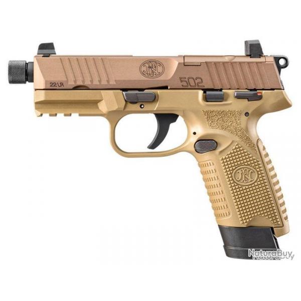 Pistolet NEUF FN 502 TACTICAL Tan calibre 22 Lr  Optic ready plus filtage