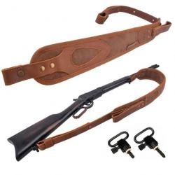 Sangle de fusil en cuir durable avec 2 attaches MARRON