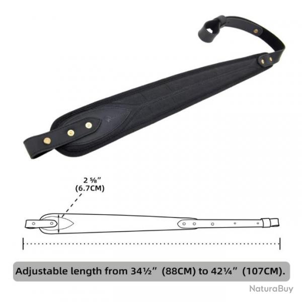 Sangle de fusil de chasse en cuir rglable Avec 2 attaches NOIR