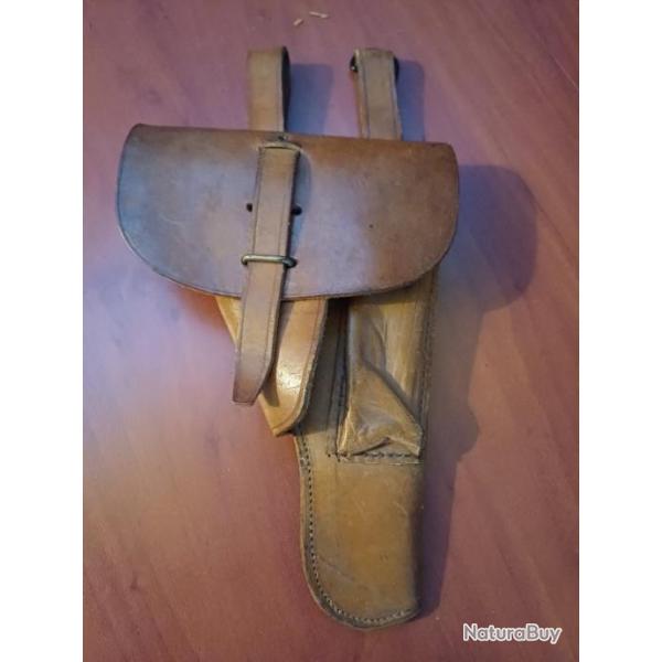 Ancien tui militaire en cuir marron - guerre d'Algrie - pour PA MAC 50 - modle GT 48 M1