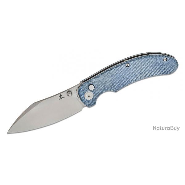 Couteau Tenable Nesstreet Blue Micarta Lame Sheepsfoot Acier 14C28N IKBS Button Lock Clip T1039F5