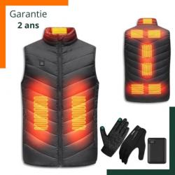 Gilet chauffant  9 zones 3 modes + Gants tactiles + Batterie 10 000mAh double USB - Livraison rapide