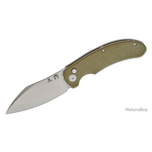 Couteau Tenable Nesstreet Green Micarta Lame Sheepsfoot Acier 14C28N IKBS Button Lock Clip T1039F4