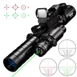 Lunette de tir 3-9x32EG réticule lumineux + laser vert + Point rouge et vert holographique