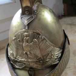 Casque sapeur pompier second empire TBE aigle impérial mod 1855 Anserville Oise France soldat du feu