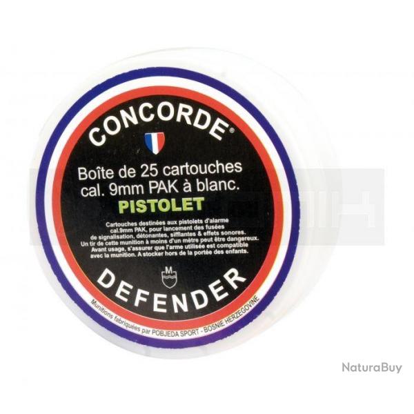 CARTOUCHE  BLANC - CONCORDE DEFENDER 9 mm PAK, Boite de 25