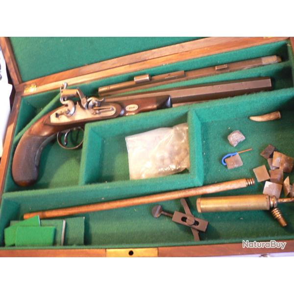 Pistolet de tir John Manton & Son.A silex. Deux canons.En coffret.