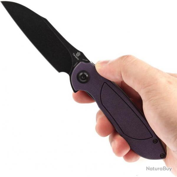 Couteau Tenable Prometheus Purple/Black Manche G10 Lame Acier 14C28N IKBS Liner Lock Clip T1040A4