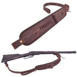 Sangle porte-munitions en cuir et toile pour fusil Coffee(.308 .45-70) LIVRAISON GRATUITE !!