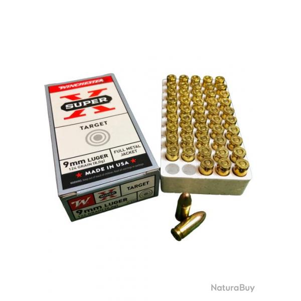 PACK de 20 boites de 50 cartouches WINCHESTER SUPER X - Calibre 9mm - 124gr - FMJ (1000 cartouches)