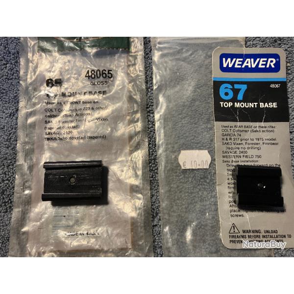 embases Weaver av 65 et ar 67 pour transformer le rail d'origine (sako...)en norme Weaver/picatiny