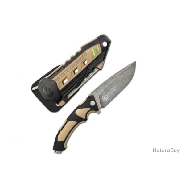 Couteau WithArmour RescueX Tan/Black Manche Plastic Lame Acier 440C Etui Allume Feu/Affuteu WAR089TN