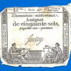 France Assignat 50 Sols 1793 Signature Faussay