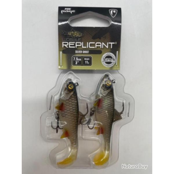 Leurres souples Fox rage replicant wobble Silver ghost  7,5cm