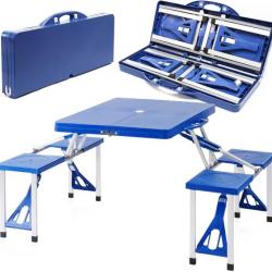 Kit Table de camping pliante,1330 x 845 x 670 mm, avec 4 sièges solidaires, table portable extérieur