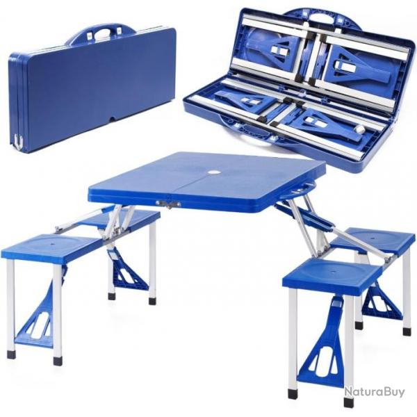 Kit Table de camping pliante,1330 x 845 x 670 mm, avec 4 siges solidaires, table portable extrieur