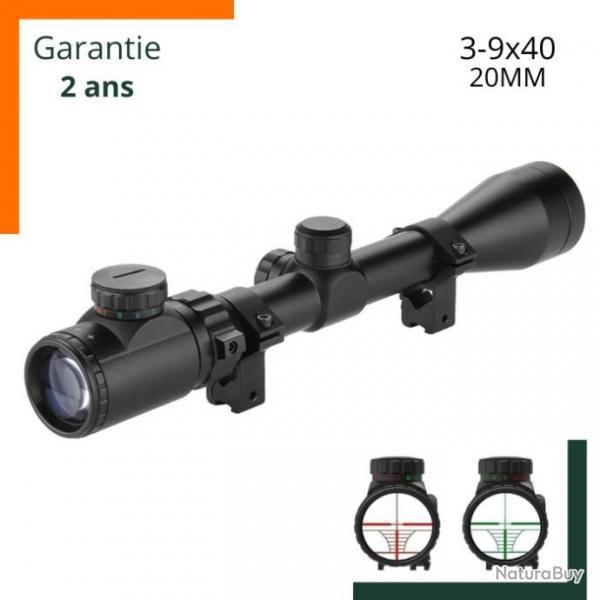 Lunette de vise 3-9x40, point rouge et vert : Anodisation dure, lentilles multicouches, durable