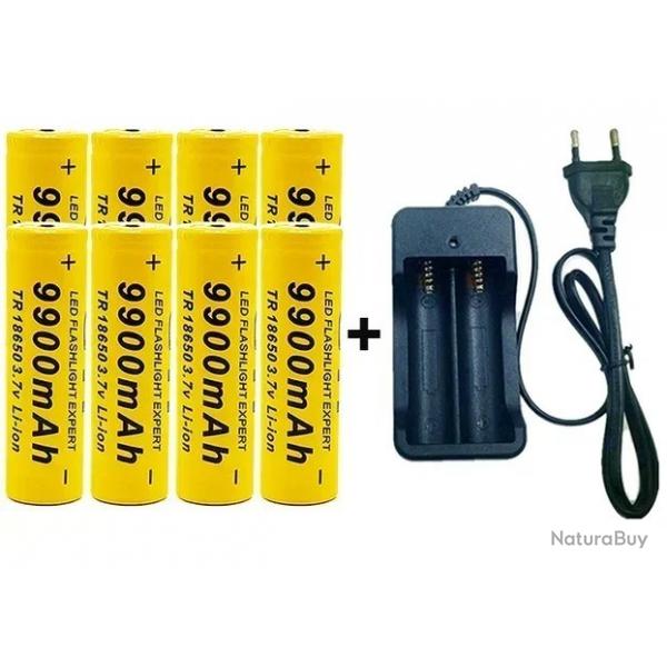 8 Batterie lithium-ion rechargeable, 18650 V, 3.7 mAh,9900MAH + 1 chargeur