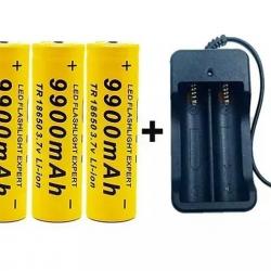 4 Batterie lithium-ion rechargeable, 18650 V, 3.7 mAh,9900MAH + 1 chargeur