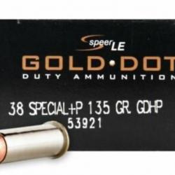 20 munitions SPEER GOLD DOT CALIBRE 38 SPL+P 135 gr.