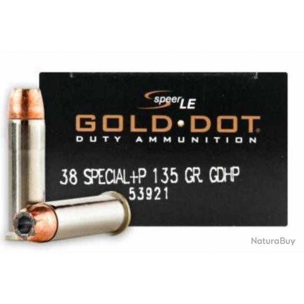 20 munitions SPEER GOLD DOT CALIBRE 38 SPL+P 135 gr.